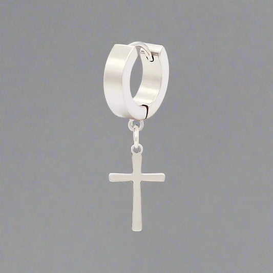 THE MEN THING Nose & Ear Ring Pair  (Both Ears) CRUCIS - SILVER - Titanium Steel Hoop Earrings for Men & Boys (2 Pcs)