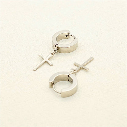 THE MEN THING Nose & Ear Ring Pair  (Both Ears) CRUCIS - SILVER - Titanium Steel Hoop Earrings for Men & Boys (2 Pcs)