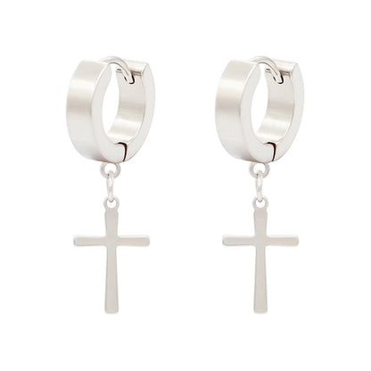 THE MEN THING Nose & Ear Ring Pair  (Both Ears) CRUCIS - SILVER - Titanium Steel Hoop Earrings for Men & Boys (2 Pcs)