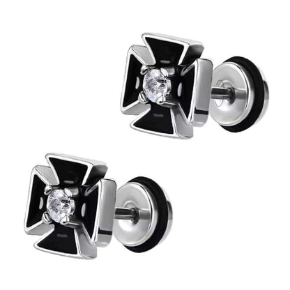 THE MEN THING Nose & Ear Ring Pair  (Both Ears) CRUXSTONE  - Pure Titanium Steel Ear Hoop Earrings for Men & Boys (2 Pcs)