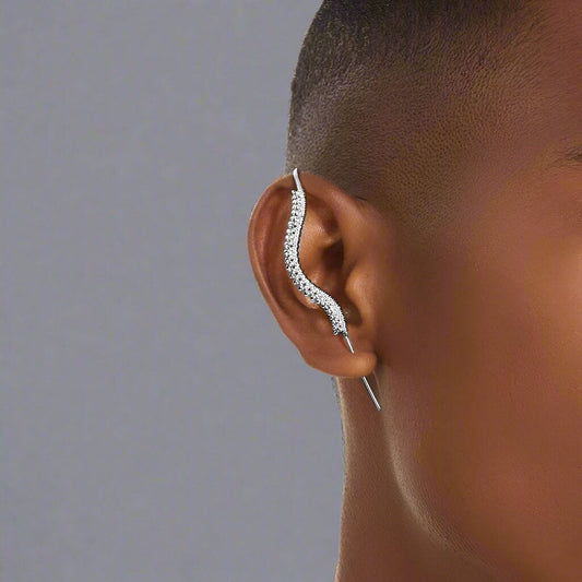 THE MEN THING Nose & Ear Ring Pair  (Both Ears) CURVED SPINE - Pure Titanium Steel Ear Crawler Hook Pin Cuff Earrings for Men & Boys (2 Pcs)