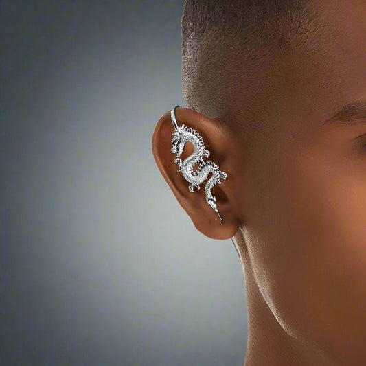THE MEN THING Nose & Ear Ring Pair  (Both Ears) DRAGON KING- Pure Titanium Steel Ear Crawler Hook Pin Cuff Earrings for Men & Boys (2 Pcs)