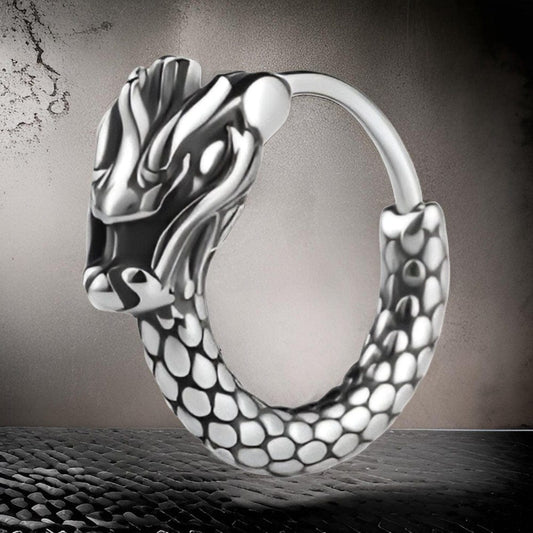 THE MEN THING Nose & Ear Ring Pair (Both Ears) DRAKONOS  - Titanium Steel Hoop Earrings for Men & Boys (2 Pcs)