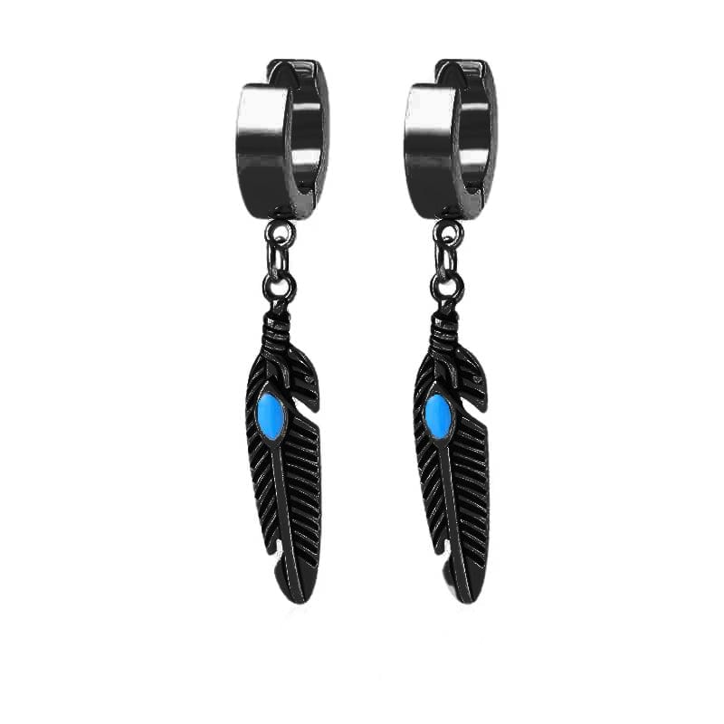 THE MEN THING Nose & Ear Ring Pair  (Both Ears) FEATHER BLACK - Titanium Steel Hoop Earrings for Men & Boys (2 Pcs)
