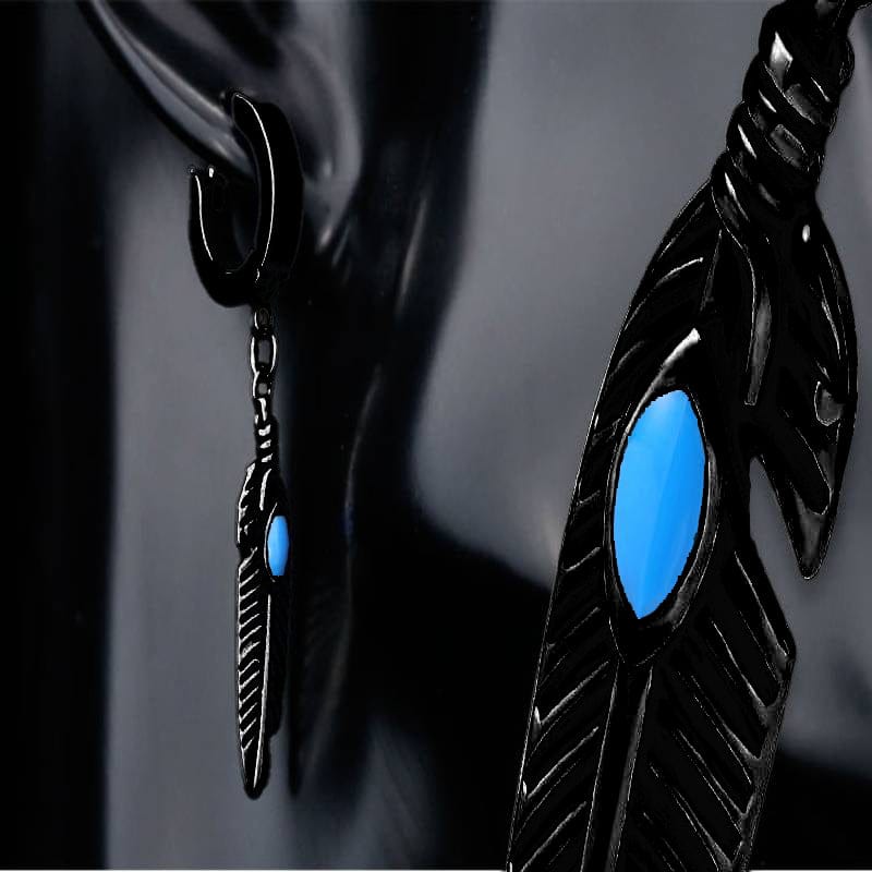THE MEN THING Nose & Ear Ring Pair  (Both Ears) FEATHER BLACK - Titanium Steel Hoop Earrings for Men & Boys (2 Pcs)