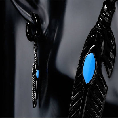 THE MEN THING Nose & Ear Ring Pair  (Both Ears) FEATHER BLACK - Titanium Steel Hoop Earrings for Men & Boys (2 Pcs)