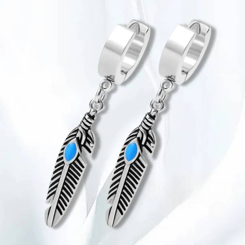 THE MEN THING Nose & Ear Ring Pair  (Both Ears) FEATHER SILVER - Titanium Steel Hoop Earrings for Men & Boys (2 Pcs)
