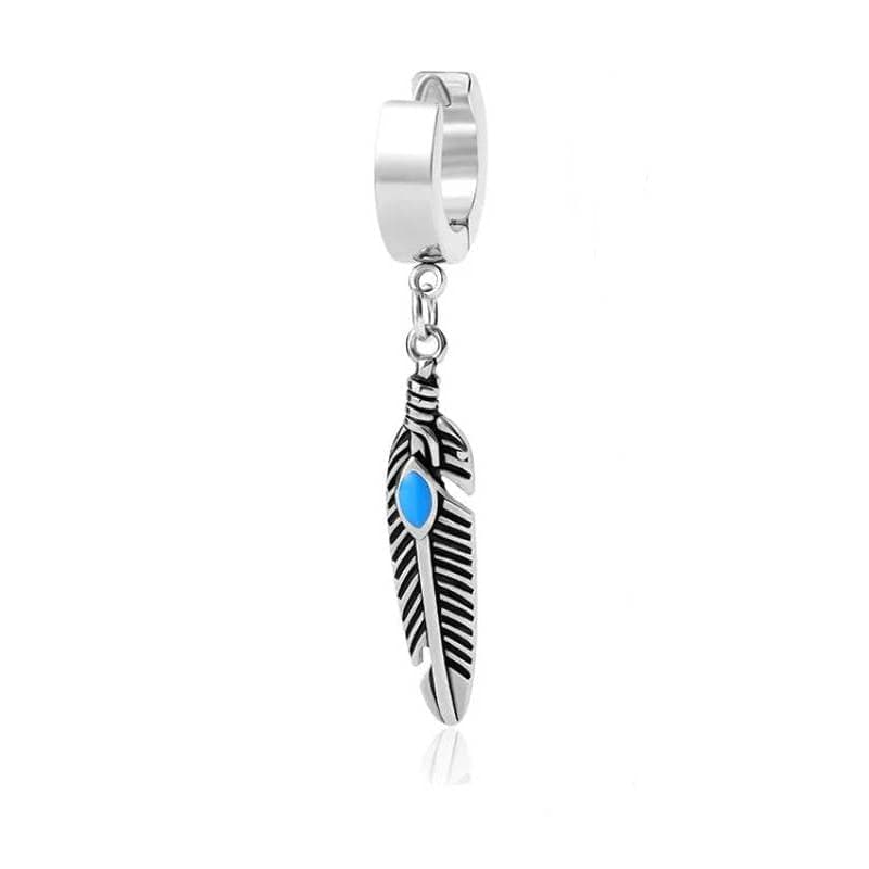 THE MEN THING Nose & Ear Ring Pair  (Both Ears) FEATHER SILVER - Titanium Steel Hoop Earrings for Men & Boys (2 Pcs)