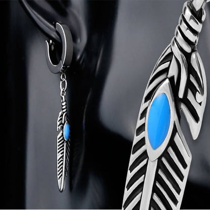 THE MEN THING Nose & Ear Ring Pair  (Both Ears) FEATHER SILVER - Titanium Steel Hoop Earrings for Men & Boys (2 Pcs)