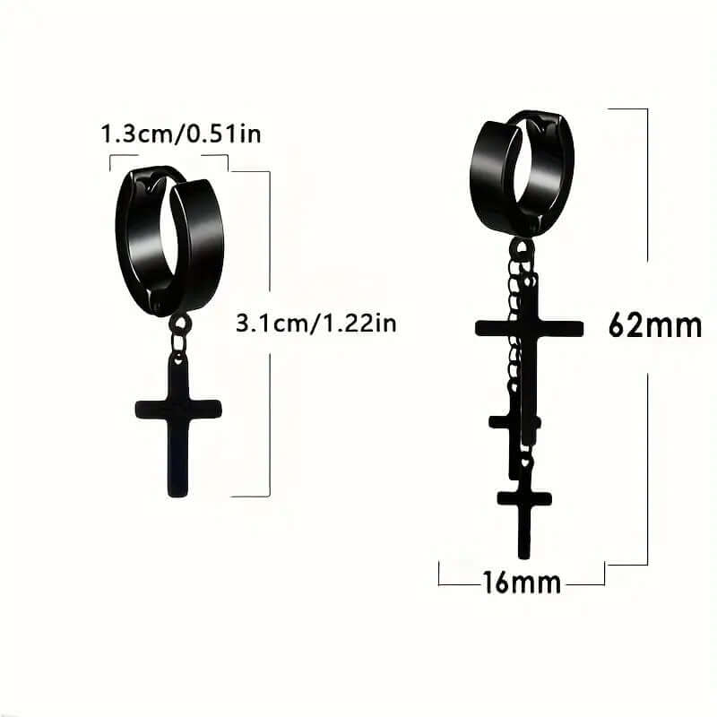 THE MEN THING Nose & Ear Ring Pair  (Both Ears) FLARE CROSS BLACK - Titanium Steel Stud Earrings for Men & Boys (2 Pcs)