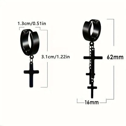 THE MEN THING Nose & Ear Ring Pair  (Both Ears) FLARE CROSS BLACK - Titanium Steel Stud Earrings for Men & Boys (2 Pcs)