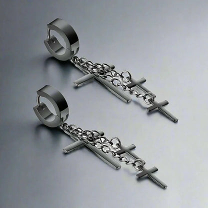 THE MEN THING Nose & Ear Ring Pair  (Both Ears) FLARE CROSS BLACK - Titanium Steel Stud Earrings for Men & Boys (2 Pcs)