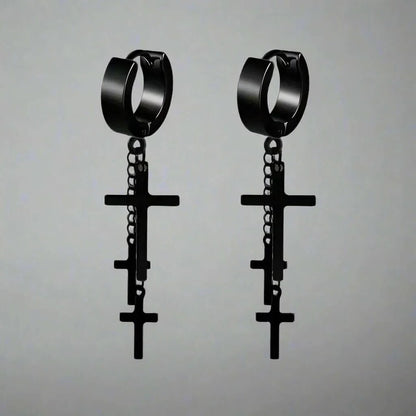 THE MEN THING Nose & Ear Ring Pair  (Both Ears) FLARE CROSS BLACK - Titanium Steel Stud Earrings for Men & Boys (2 Pcs)
