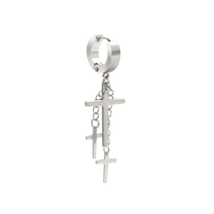 THE MEN THING Nose & Ear Ring Pair  (Both Ears) FLARE CROSS SILVER - Titanium Steel Stud Earrings for Men & Boys (2 Pcs)