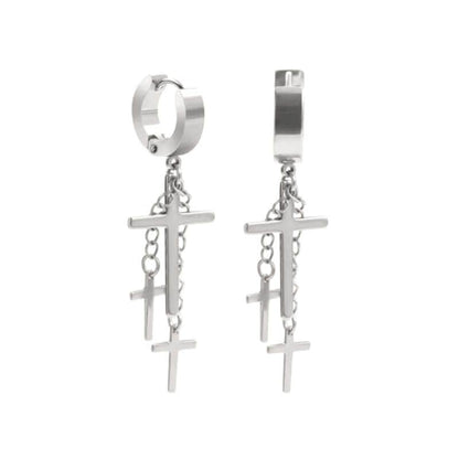 THE MEN THING Nose & Ear Ring Pair  (Both Ears) FLARE CROSS SILVER - Titanium Steel Stud Earrings for Men & Boys (2 Pcs)