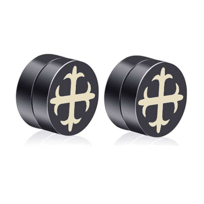 THE MEN THING Nose & Ear Ring Pair  (Both Ears) GLINT CROSS - Magnetic Non-Piercing Pure Titanium Steel Studs Earrings for Men & Boys (2 Pcs)