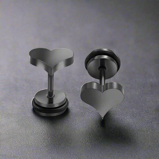 THE MEN THING Nose & Ear Ring Pair  (Both Ears) HEARTFELT ELEGANCE BLACK - Pure Titanium Steel Piercing Ear Earrings for Men & Boys (2 Pcs)