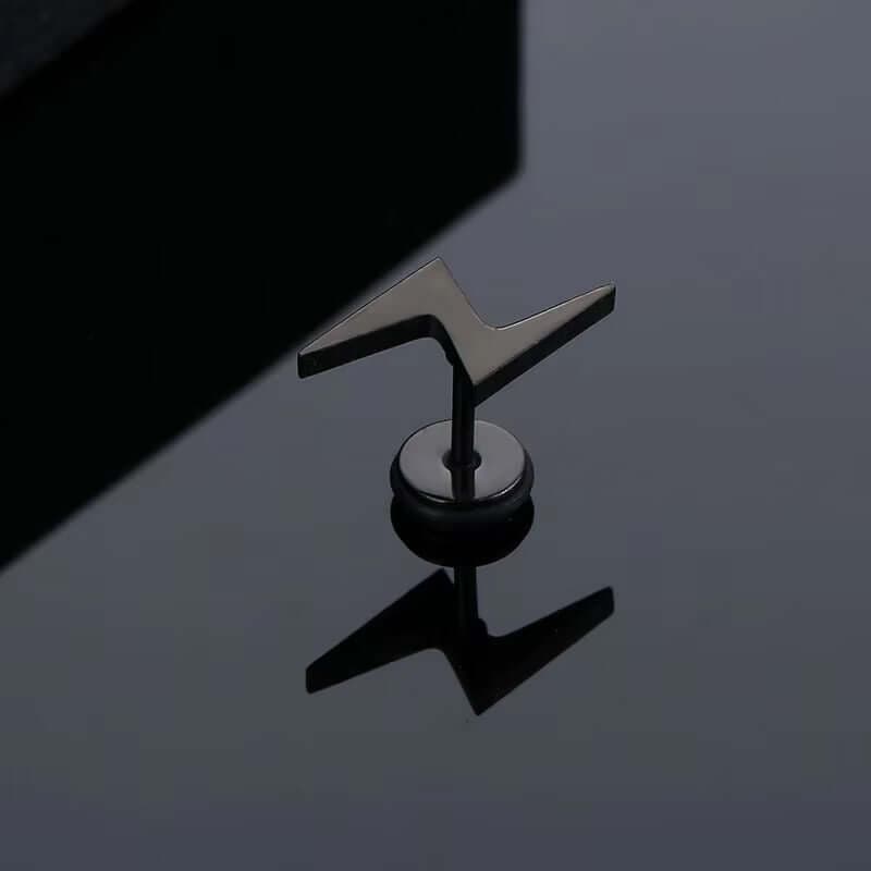 THE MEN THING Nose & Ear Ring Pair  (Both Ears) LIGHTNING BOLT BLACK - Pure Titanium Steel Piercing Ear Earrings for Men & Boys (2 Pcs)