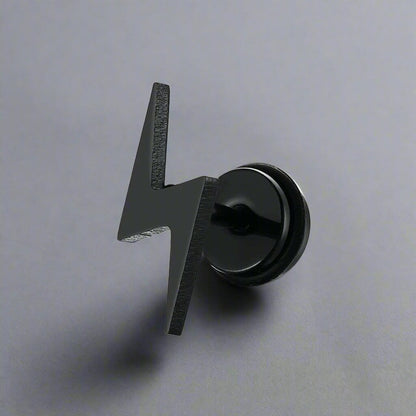 THE MEN THING Nose & Ear Ring Pair  (Both Ears) LIGHTNING BOLT BLACK - Pure Titanium Steel Piercing Ear Earrings for Men & Boys (2 Pcs)