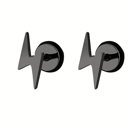 THE MEN THING Nose & Ear Ring Pair  (Both Ears) LIGHTNING BOLT BLACK - Pure Titanium Steel Piercing Ear Earrings for Men & Boys (2 Pcs)