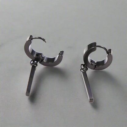 THE MEN THING Nose & Ear Ring Pair  (Both Ears) OBLIQUE BLACK - Pure Titanium Steel Ear Hoop Earrings for Men & Boys (2 Pcs)