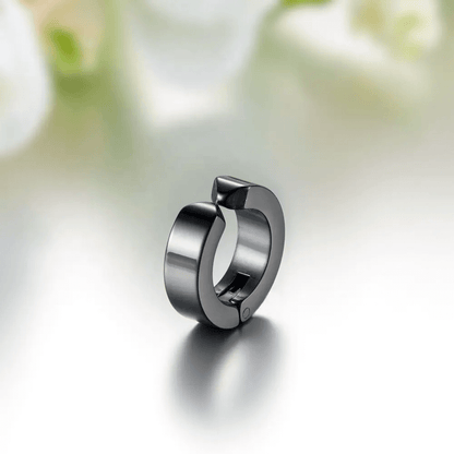 THE MEN THING Nose & Ear Ring Pair  (Both Ears) ONYXLOOP - BLACK - Non-Piercing Pure Titanium Steel Earring for Men & Boys (2 pcs)
