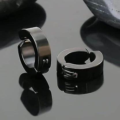 THE MEN THING Nose & Ear Ring Pair  (Both Ears) ONYXLOOP - BLACK - Non-Piercing Pure Titanium Steel Earring for Men & Boys (2 pcs)