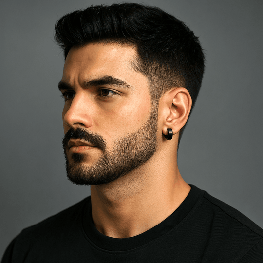 THE MEN THING Nose & Ear Ring Pair  (Both Ears) ONYXLOOP - BLACK - Non-Piercing Pure Titanium Steel Earring for Men & Boys (2 pcs)