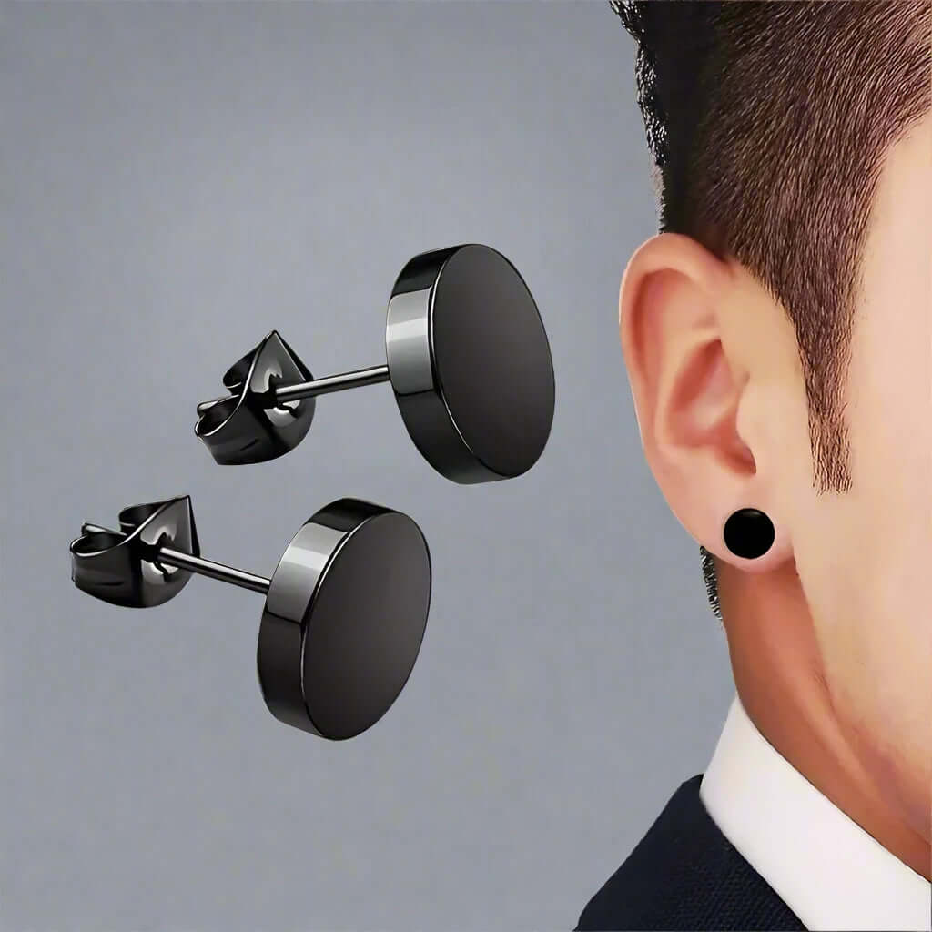 THE MEN THING Nose & Ear Ring Pair  (Both Ears) ORBIT BLACK - Pure Titanium Steel Piercing Ear Earrings for Men & Boys (2 Pcs)