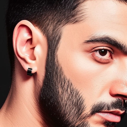 THE MEN THING Nose & Ear Ring Pair (Both Ears) ORIC BLACK - 8mm Titanium Steel Hoop Earrings for Men & Boys (2 Pcs)