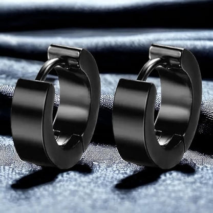THE MEN THING Nose & Ear Ring Pair (Both Ears) ORIC BLACK - 8mm Titanium Steel Hoop Earrings for Men & Boys (2 Pcs)