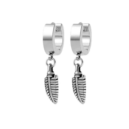 THE MEN THING Nose & Ear Ring Pair  (Both Ears) PLUME SILVER - Pure Titanium Steel Ear Hoop Earrings for Men & Boys (2 Pcs)