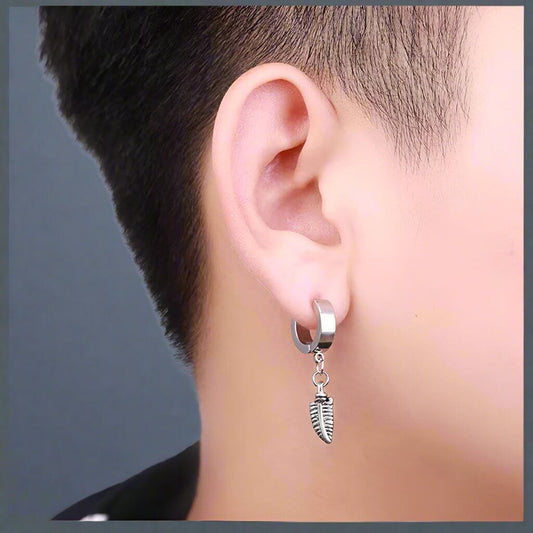 THE MEN THING Nose & Ear Ring Pair  (Both Ears) PLUME SILVER - Pure Titanium Steel Ear Hoop Earrings for Men & Boys (2 Pcs)
