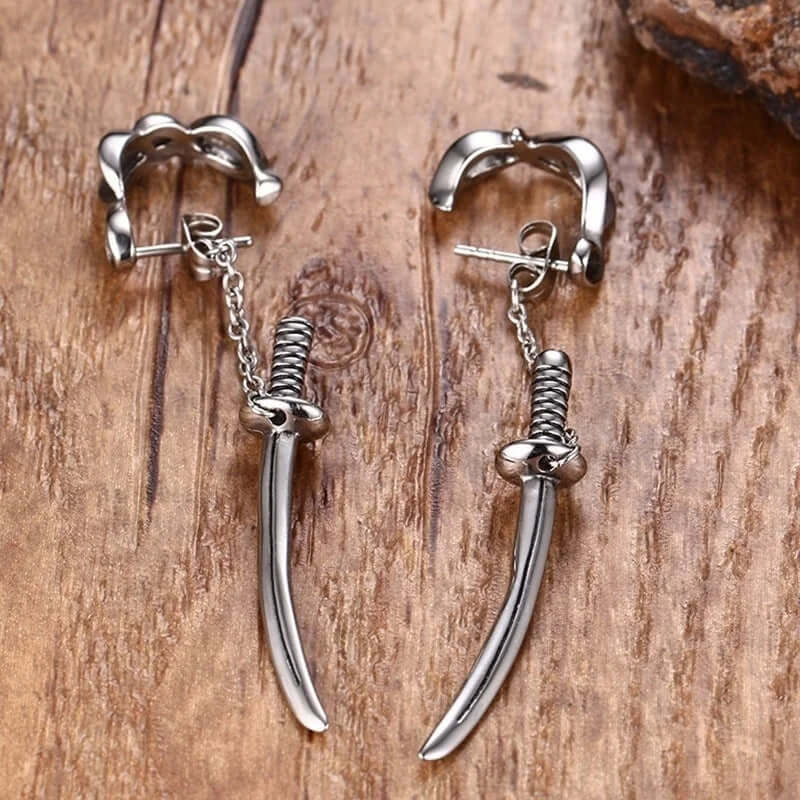 THE MEN THING Nose & Ear Ring Pair  (Both Ears) SAMURAI - Titanium Steel Stud Earrings for Men & Boys (2 Pcs)