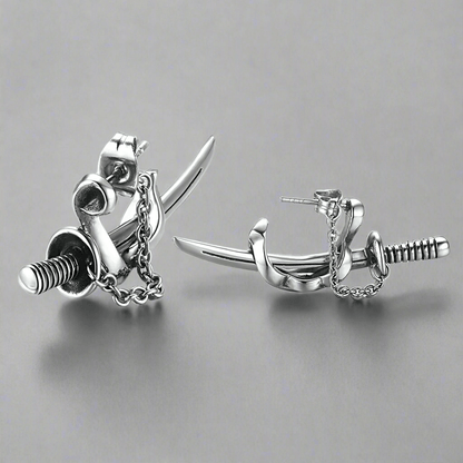 THE MEN THING Nose & Ear Ring Pair  (Both Ears) SAMURAI - Titanium Steel Stud Earrings for Men & Boys (2 Pcs)