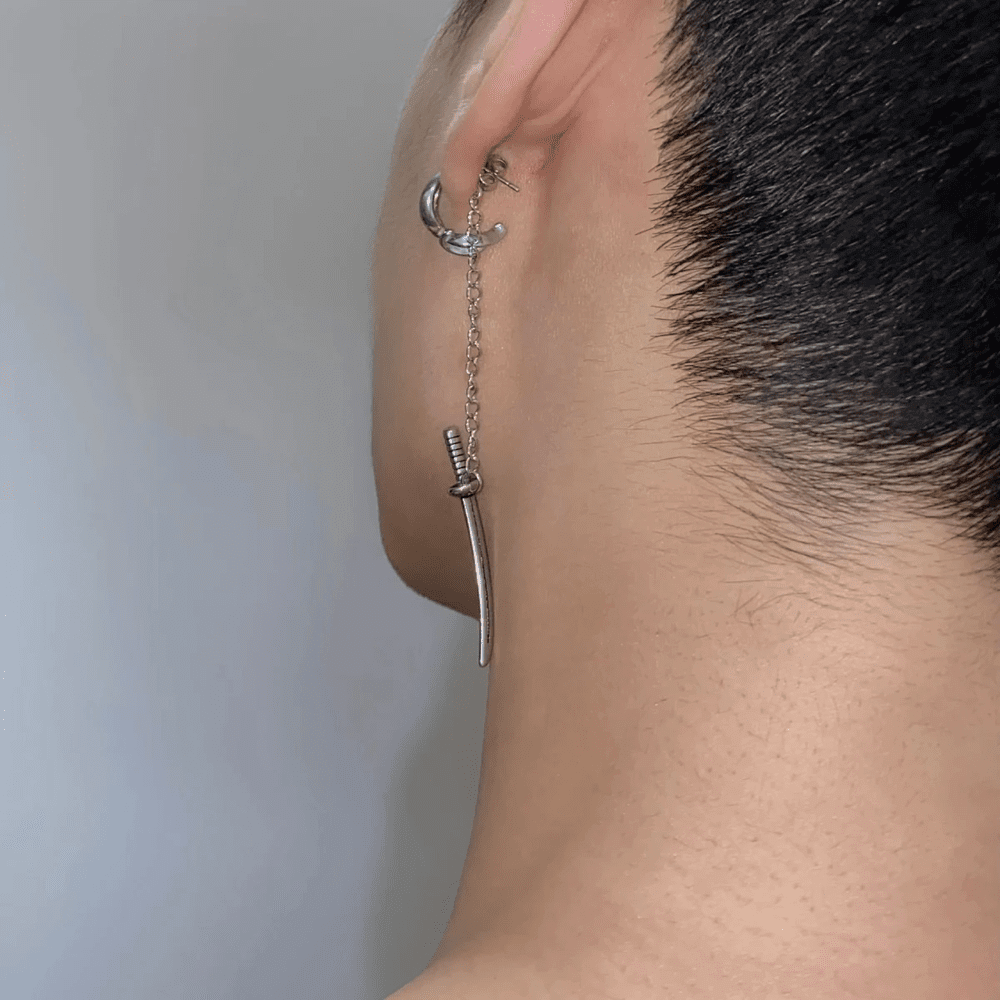 THE MEN THING Nose & Ear Ring Pair  (Both Ears) SAMURAI - Titanium Steel Stud Earrings for Men & Boys (2 Pcs)