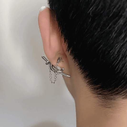 THE MEN THING Nose & Ear Ring Pair  (Both Ears) SAMURAI - Titanium Steel Stud Earrings for Men & Boys (2 Pcs)