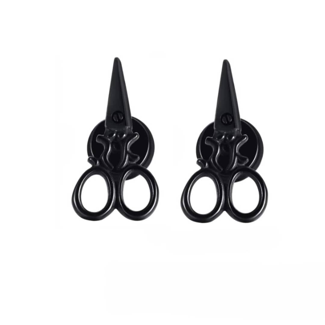 THE MEN THING Nose & Ear Ring Pair  (Both Ears) SCISSORS STUDS BLACK - Pure Titanium Steel Piercing Ear Earrings for Men & Boys (2 Pcs)