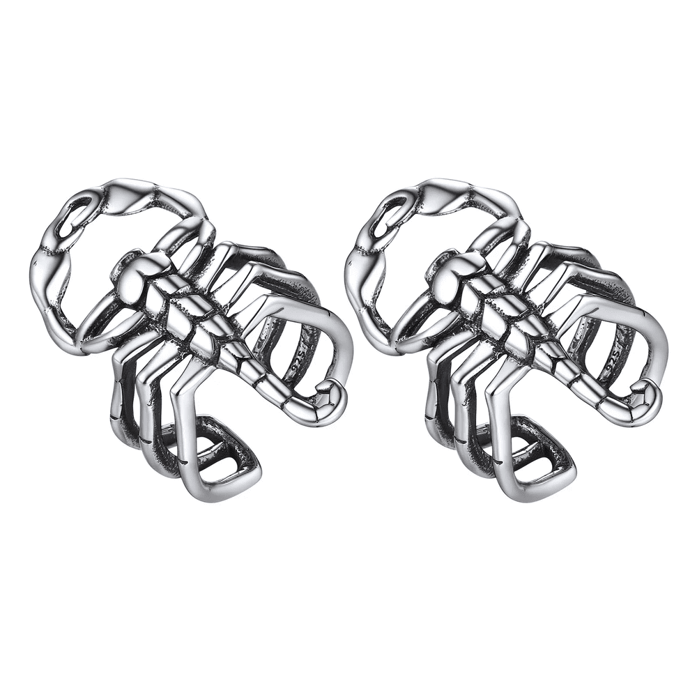 THE MEN THING Nose & Ear Ring Pair  (Both Ears) SCORPION STINGER - Non Piercing Earring – Pure Stainless Steel for Men and Boys (2 Pcs)