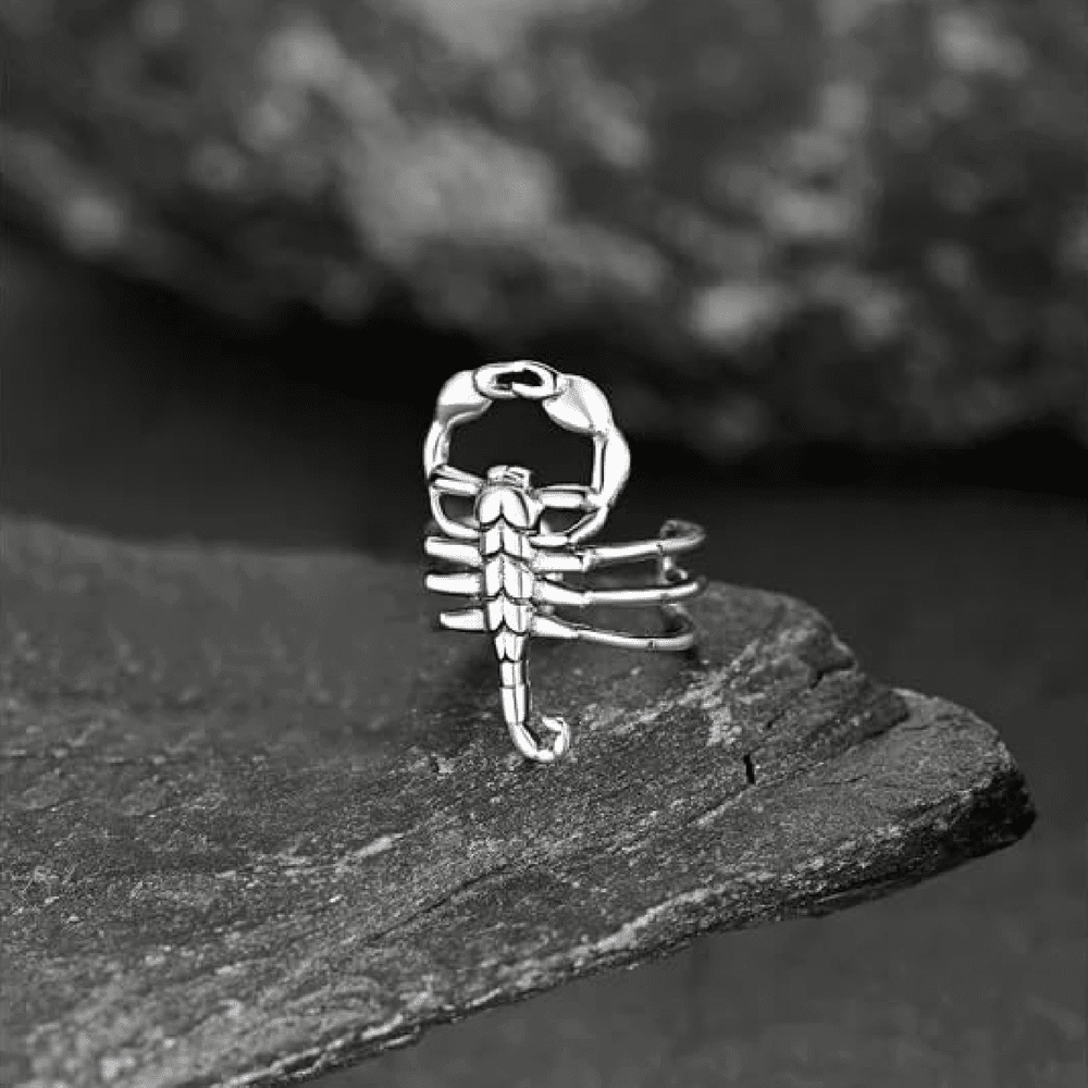 THE MEN THING Nose & Ear Ring Pair  (Both Ears) SCORPION STINGER - Non Piercing Earring – Pure Stainless Steel for Men and Boys (2 Pcs)