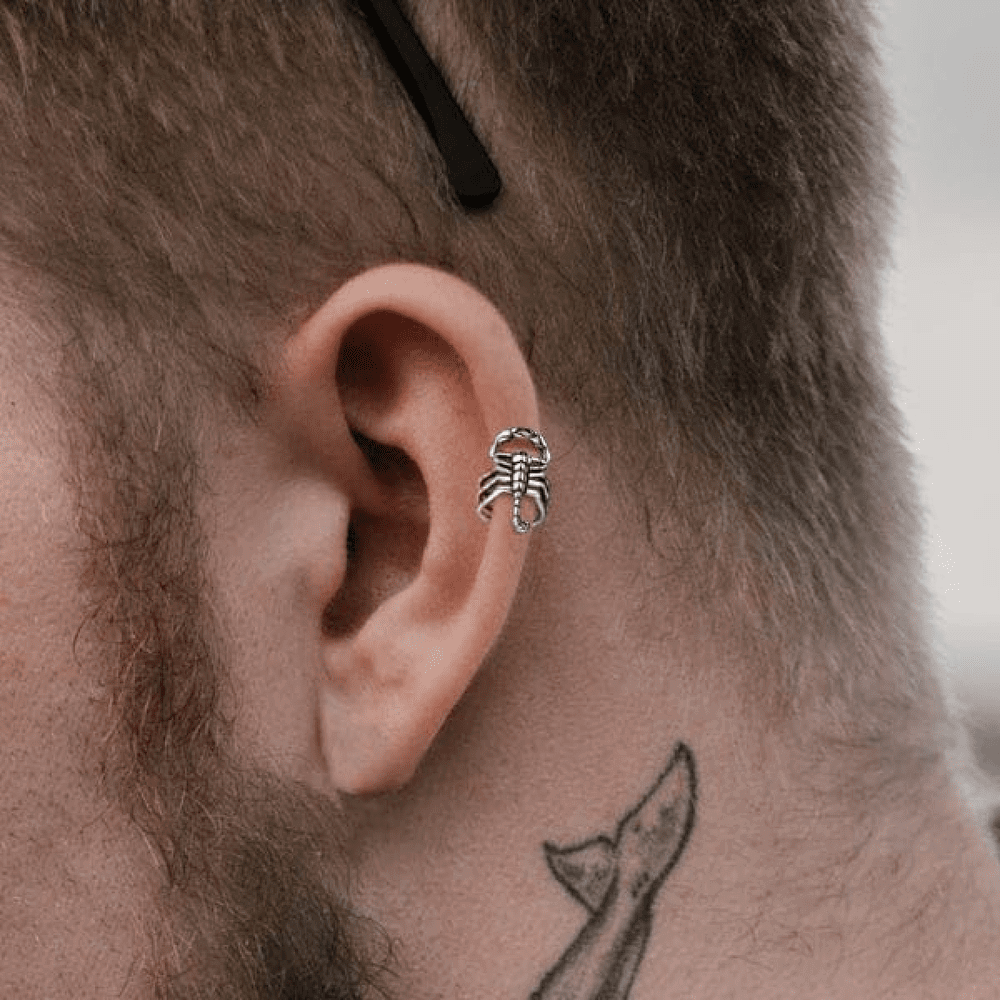 THE MEN THING Nose & Ear Ring Pair  (Both Ears) SCORPION STINGER - Non Piercing Earring – Pure Stainless Steel for Men and Boys (2 Pcs)