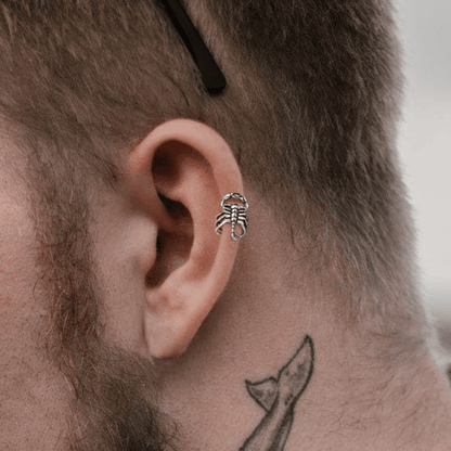 THE MEN THING Nose & Ear Ring Pair  (Both Ears) SCORPION STINGER - Non Piercing Earring – Pure Stainless Steel for Men and Boys (2 Pcs)