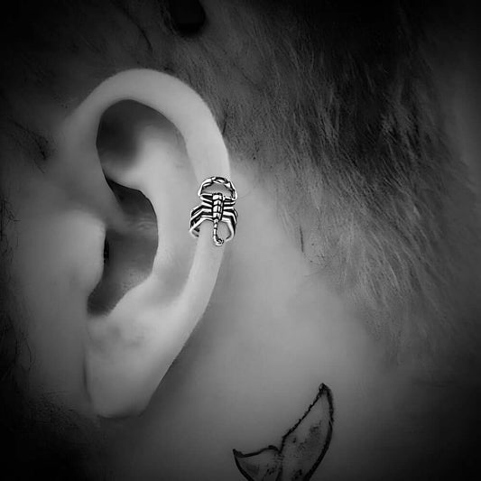 THE MEN THING Nose & Ear Ring Pair  (Both Ears) SCORPION STINGER - Non Piercing Earring – Pure Stainless Steel for Men and Boys (2 Pcs)