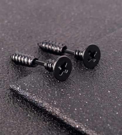 THE MEN THING Nose & Ear Ring Pair  (Both Ears) SCREWHEAD - BLACK - Pure Titanium Steel Ear Hoop Earrings for Men & Boys (2 Pcs)