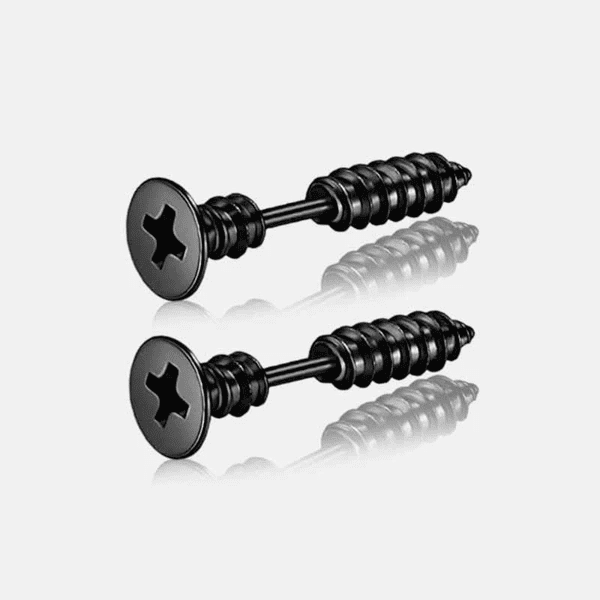 THE MEN THING Nose & Ear Ring Pair  (Both Ears) SCREWHEAD - BLACK - Pure Titanium Steel Ear Hoop Earrings for Men & Boys (2 Pcs)