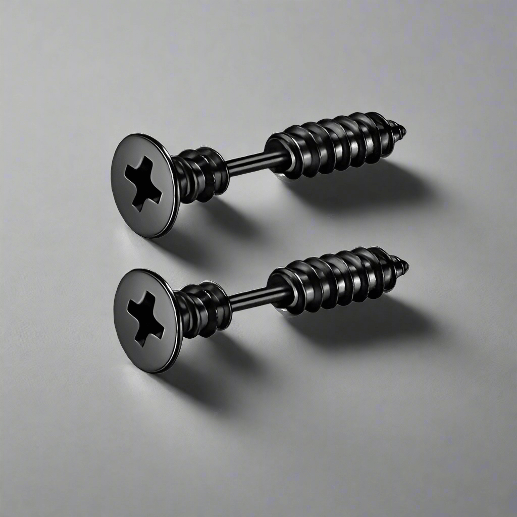 THE MEN THING Nose & Ear Ring Pair  (Both Ears) SCREWHEAD - BLACK - Pure Titanium Steel Ear Hoop Earrings for Men & Boys (2 Pcs)