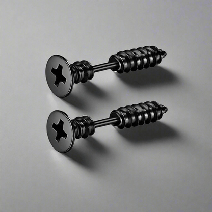 THE MEN THING Nose & Ear Ring Pair  (Both Ears) SCREWHEAD - BLACK - Pure Titanium Steel Ear Hoop Earrings for Men & Boys (2 Pcs)