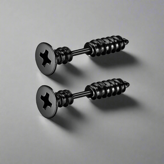 THE MEN THING Nose & Ear Ring Pair  (Both Ears) SCREWHEAD - BLACK - Pure Titanium Steel Ear Hoop Earrings for Men & Boys (2 Pcs)