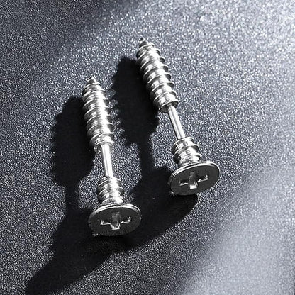 THE MEN THING Nose & Ear Ring Pair  (Both Ears) SCREWHEAD - SILVER - Pure Titanium Steel Ear Hoop Earrings for Men & Boys (2 Pcs)