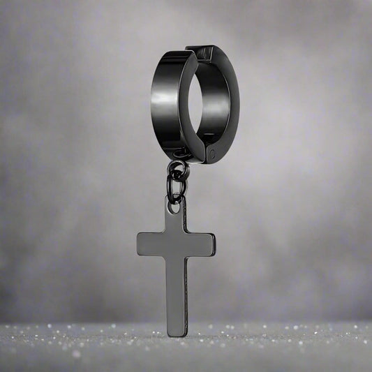 THE MEN THING Nose & Ear Ring Pair  (Both Ears) SHADOW CROSS - BLACK - Pure Titanium Steel Ear Hoop Earrings for Men & Boys (2 Pcs)